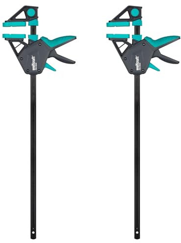 wolfcraft 2 pinze a una mano PRO Ergo - Forza di serraggio 150 kg - 8672060- Il comodo morsetto per un utilizzo universaleIl - 450 mm di larghezza di serraggio - Made in Europe