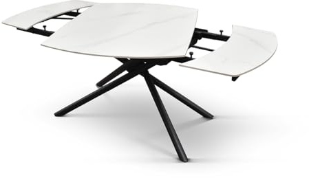 PAZZO DESIGN table extensible pivotante Achille, plateau en céramique blanc statuaire, pieds en métal noir, 120 x 88 x 76 cm - id_2206