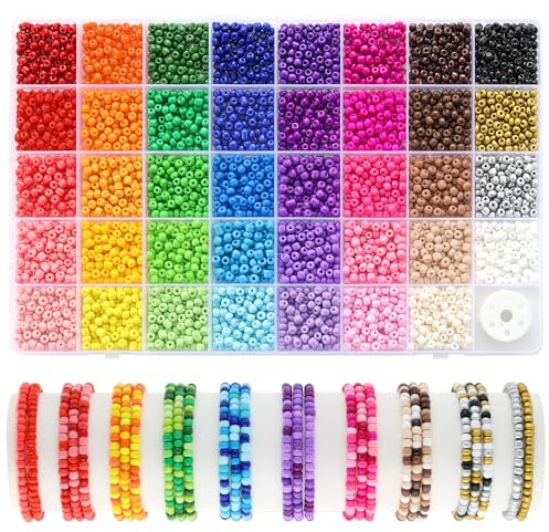 Funtopia 39 Couleurs Perles pour Bracelets, Kit de Perles de Rocaille 4 mm | 3510 Pièces Perle pour la Création de Bijoux, Fil Élastique Inclus pour Loisirs Créatifs et Fabrication de Bracelets