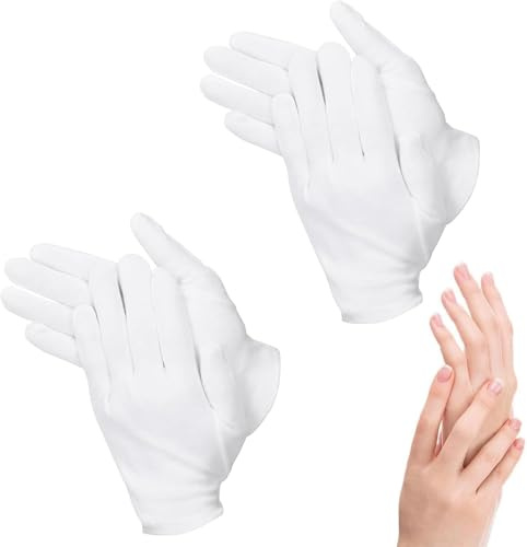 Hithika 2 Pairs White Cotton Gloves – Moisturizing Spa Gloves for Dry, Sensitive, or Eczema-Prone Skin – Reusable Soft Gloves for Night Cream, Inspection, or Costume Use – One Size