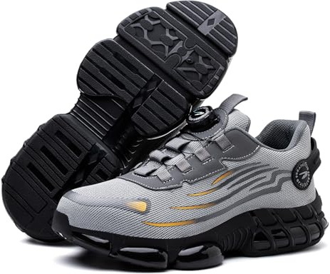 USOR Baskets de sécurité pour homme et femme avec embout en acier - Chaussures de sécurité confortables et légères avec boucle pivotante - Chaussures de travail antidérapantes avec coussin d'air, gris