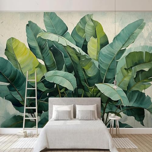 YOZYOOOZ Carta da parati murale vintage con foglie di banano e piante tropicali dipinte a mano, grande decorazione murale adatta per camera da letto, soggiorno, cameretta dei bambini