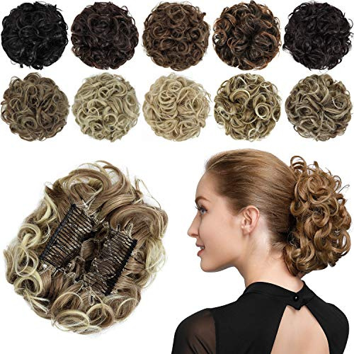 PARXITN Chignon hårstycke lockad Dutt Scrunchie hårförlängning syntetisk högsticksfrisyr kammar i rörigt hårstycke för kvinnor ljusbrun till blek-vit blond