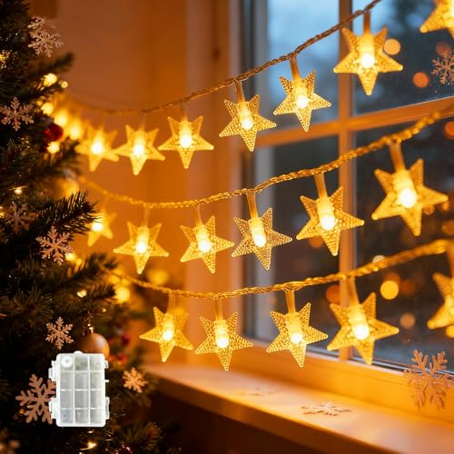 LED Lichterkette Sterne Batterie 6M 40LED Sterne Warmweiß Lichterkette 2 Modi Außen Innen Weihnachten Lichterketten für Zimmer Party Garten DIY Deko Hochzeit Geburtstag