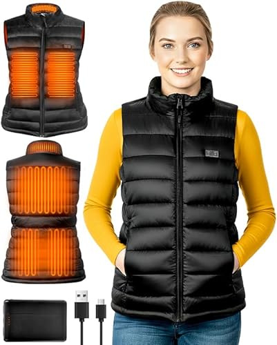 Onherm Gilet Riscaldato Donna Con Batteria 10000mAh, Gilet Riscaldante Alla Moda con 6 Zone di Riscaldamento e 3 Livelli di Temperatura (45℃-65℃), Gilet Riscaldato per Sci/Ciclismo/All'aperto