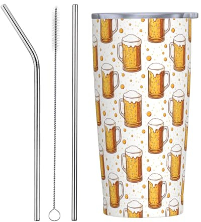 Vaso de cerveza con estampado de lunares amarillos con tapa y popote, vasos aislados de acero inoxidable de 20 onzas, vaso de café personalizado para viaje, botella de agua