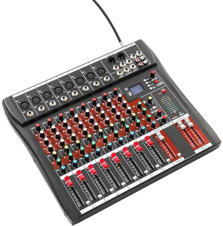 Consola de mesa de 8 canales, consola de mesa de sonido estéreo, consola de mezclas de sonido estéreo, consola mezcladora de 48 V Phantom Power, para estudios de grabación, salas de radiodifusión