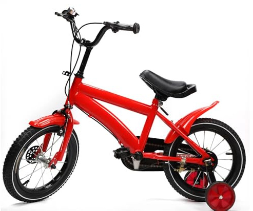 CHERIPOLI 14 Zoll Kinderfahrrad MädchenFahrrad Jungenfahrrad mit Hilfsrad ab 3-5 Jahre, kinderrad mit stützräder für mädchen/Jugend (Rot)