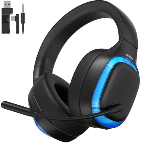 SEJJ 2.4Ghz Wireless Gaming Headset for PS5, PS4, PC, Mac, Bluetooth 5.4 Gaming Headphones with Noise Canceling Mic, 70H Battery, Surround Sound, Lay-Flat & Foldable - Black