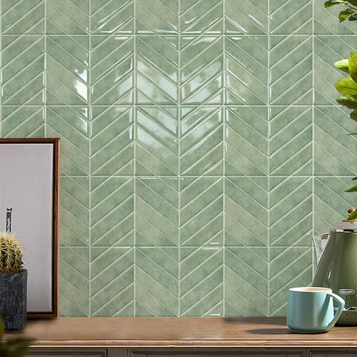 Alwayspon 23 x 29 cm x 10 pezzi piastrelle 3D in vinile paraspruzzi, Peel and Stick, piastrelle autoadesive da parete per cucina, bagno, verde erba