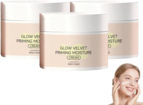 Glow Velvet Priming Moisture Cream, Pore Blurring and Makeup Gripping Primer, Pore Blurring and Glow Primers for Mature Skin, Hydrating Base for Smooth Makeup Application, Korean Skin Care (3PC)