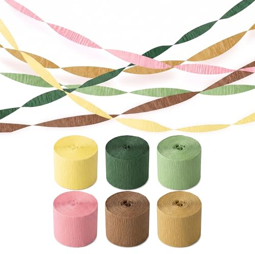 6 Rollos de Papel Crepé, 4,5 cm x 25 m, Decoración Colorida para Fiestas, Boda, Cumpleaños, Jardín, Baby Shower, Guardería y Decoración de Primavera