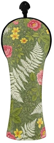 Copri mazza da golf vintage con fiori verdi per uomo donna in pelle PU con etichette numeriche per driver ibridi in legno