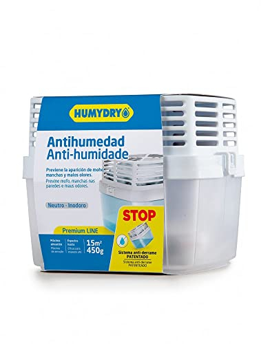 HUMYDRY Premium 450g. Deshumidificador sin enchufe con bolsa antihumedad | Evita moho, condensación y olor a humedad | Ideal para habitaciones, cocinas y oficinas hasta 15m²