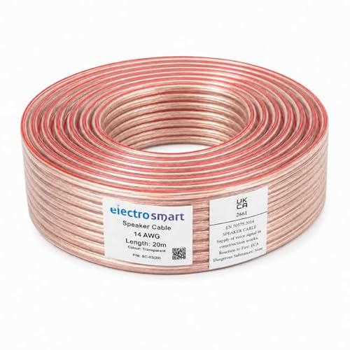 electrosmart 20m Quality 14AWG Loud Speaker Cable - Multi-Strand | Outside Dimensions of Cable: 8.6mm x 4.3mm