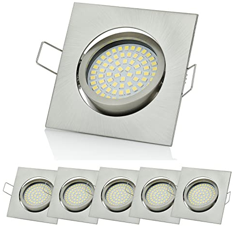 sweet LED Einbaustrahler 230V Eckig – 3.5W Ultra Flach - LED Spots Warmweiß schwenkbar Deckenspots chrom gebürstet 6er Set