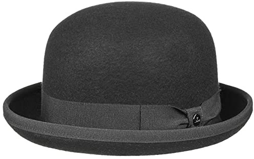 LIERYS Wollfilz Uni Melone Hut Ripsband einfarbig Made in Italy Damen und Herren Sommer Winter schwarz 58 cm