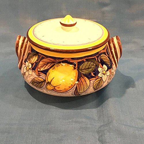 Ceramica Dipinta a Mano RICCERI: Biscottiera con RICCIOLI - Limoni 14x13cm