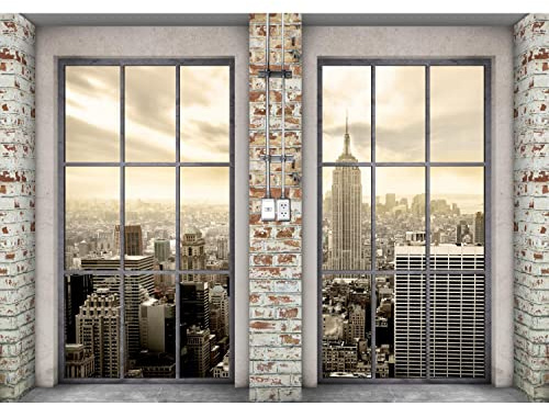 Runa Art Fototapete Fenster New York 352 x 250 cm Vlies Tapeten XXL Moderne Wandtapete Wohnzimmer Schlafzimmer Beige 9345011c