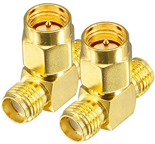 YILIANDUO RF Koaxialadapter SMA Stecker auf Dual SMA Buchse T-typ | SMA Antennenkonverter, SMA T-Splitter vergoldet für Router, Access Points, FPV-Drohnen, SDR, CCTV und Testgeräte. 2er-Pack
