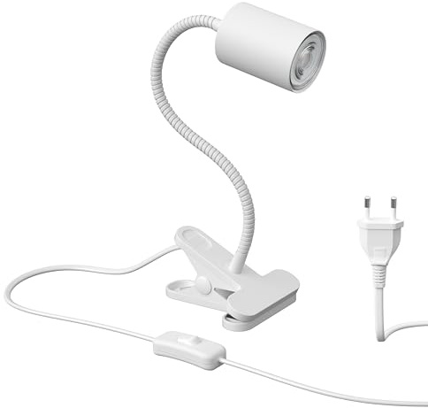 ledscom.de Klemmleuchte WAIKA mit Schwanenhals und Schalter weiß matt, inkl. GU10 LED Lampe (warmweiß, 5,4W, 510lm, 50°)