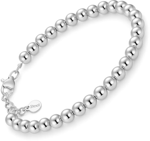 Saga Bijoux - Pulsera para hombre y mujer, longitud 18 + 3 cm, acero unisex, caja de regalo, esferas 4 mm, 18 centímetros, acero aleado