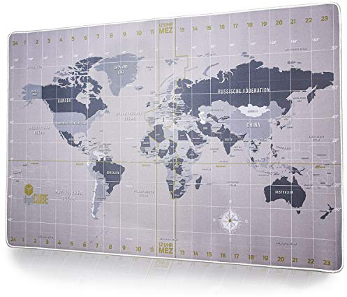 digitCUBE Schreibtischunterlage Weltkarte Deutsch 90x60cm - Schreibunterlage für Schreibtisch - XXL Unterlage Silber