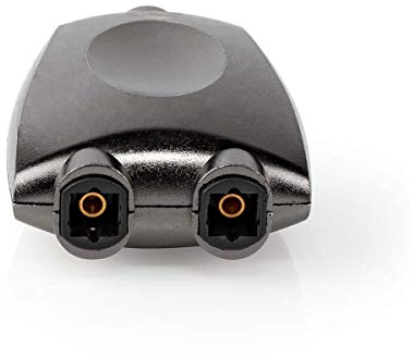 NEDIS Adaptador Toslink, Divisor óptico pasivo Profigold, 1 Entrada y 2 Salidas, Carcasa de Aluminio, contactos chapados en Oro de 24 Quilates