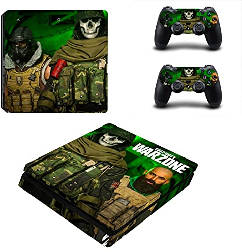 Kompatibel mit PlayStation 4 Slim Call of Duty Warzone Konsole Skin Wrap Aufkleber Vinyl Aufkleber Frontplatte Konsole und 2 Controller Schutzhülle für PS4 Slim