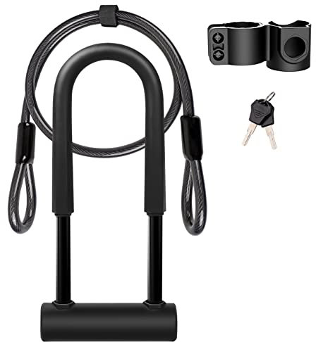UBULLOX Bike U Lock - Candado en U resistente para bicicleta, grillete de 16 mm y cable de seguridad de 4 pies/6 pies de longitud con soporte de montaje resistente para bicicleta, motocicleta y más,