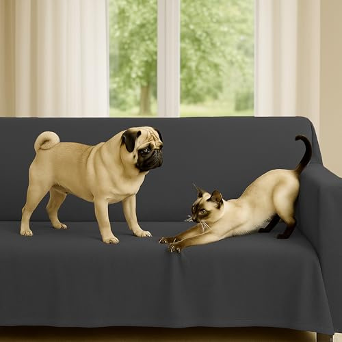 Byour3 - Sofaüberwurf 3 4 2 Sitzer Dicke Baumwolle Gemischter Sofa Cover Mehrzweck Sofabezug Auch Für Ecksofa L U Form Sofa-Couch Abdeckung Alles Abwaschbar Beständig (Bleigrau, 3-Sitzer)