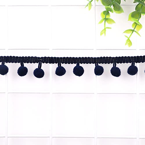 Duories 5 Yards 12mm Pompons Borte zum Basteln,Dekoband Mit Bommeln Bälle Pom Poms Fransenborte Zierband Dekoborte Nähzubehör für DIY Basteln Apparel Kleidung,Kostüme,Nähen,Dekoration,Navy blau