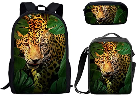 Binienty Jungen Rucksack Kinder Elementary Bookbag Schultasche mit isolierter Lunchbox Tragetasche und Federmäppchen, Geparden-7, Einheitsgröße