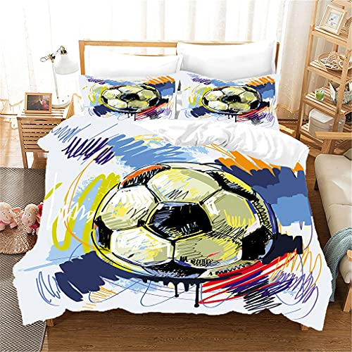 Tomifine Bettwäsche 135x200 cm Fussball Bettwäsche Set für Kinder 1 Bettbezug und 2 Kissenbezug (135x200cm+80 * 80cm*2,Fussball c)