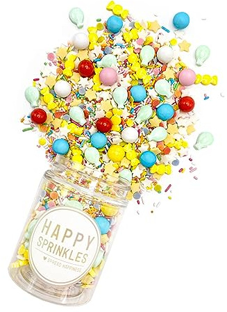 Happy Sprinkles BIRTHDAY PARADE - Geburtstags Streusel für Torten etc. 90g | Bunter Streuselmix mit Schokolade, für Torten, Cupcakes & Kekse, ideal für Geburtstage & Kindergeburtstage