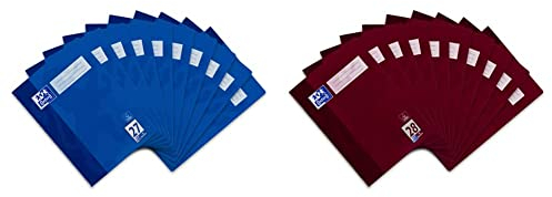 Oxford Schulheft A4, liniert, mit Doppelrand, 32 Blatt, blau, 10 Stück & Schulheft A4, kariert, mit Doppelrand, 32 Blatt, bordeaux, 10 Stück