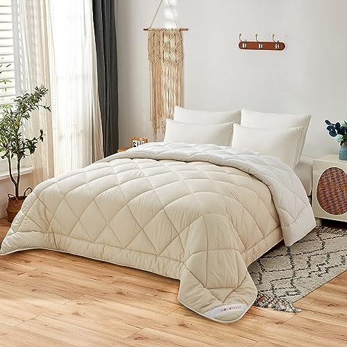 NH NOVOTEXTIL HOGAR Edredón Relleno Nórdico Cama 135 (230x270), Edredón Bicolor de Fibra 350 gr/m² - Nórdico Invierno Suave, Ligero, Reversible y Transpirable (Beige/Lino)