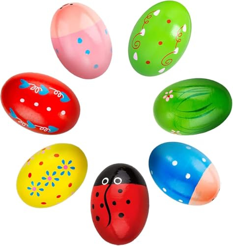 Ctxtqtdt Rasseleier und Maracas Holz, Ostereier aus Holz, Farbig Rassel Sand Hammer Ei Shakers Music Percussion Spielzeug für Ostern Geschenke (D)