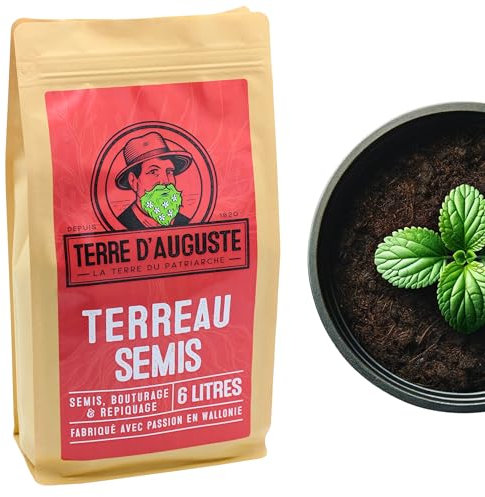 Terre D'AUGUSTE – Tierra de siembra, esquejes y trasplante 6L con cierre de cremallera retráctil – solución específica para plantas jóvenes – ideal para maceta, cajón y terrina..