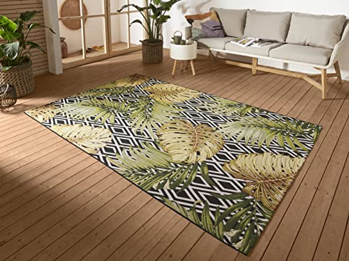 Hanse Home Diamonds In- & Outdoor Teppich – Flachgewebe Geometrisches Muster, Jungel Floral Palmen Design, ÖKO-TEX Wetterfest & UV-beständig für Balkon, Terrasse, Garten - Multifarben, 120x180cm