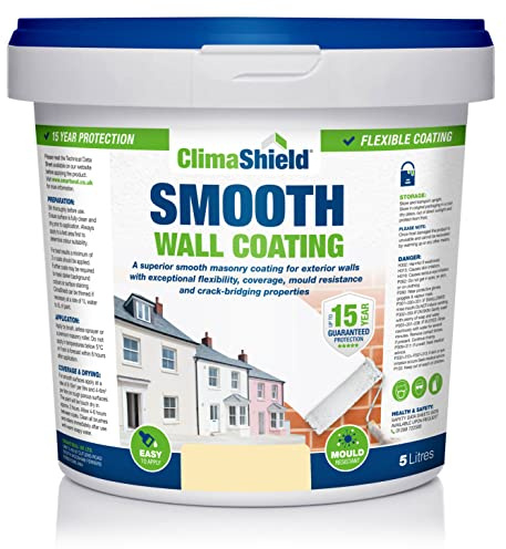 ClimaShield Wall Coating Smooth - Ivory Glow, 5L - Cream Masonry Paint & Durable Acrylic Paint for Walls to Waterproof & Protect Brick, Render, Cement & Concrete. Lasts up to 15 years