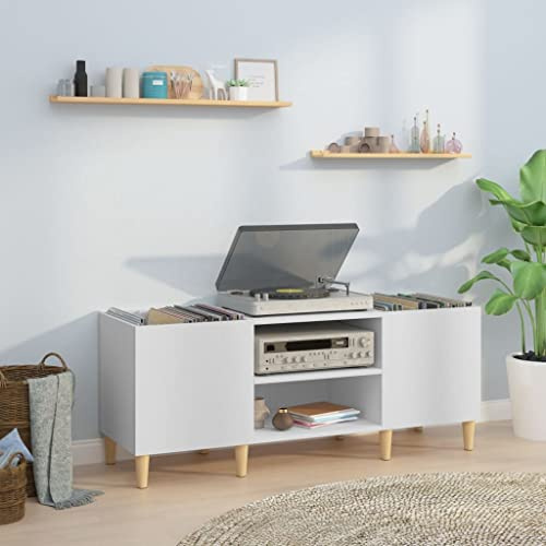 CIADAZ Armoire à disques blanc 121x38x48 cm bois d'ingénierie,Meuble Platine Vinyle,Rangement Vinyle,Porte Vinyle