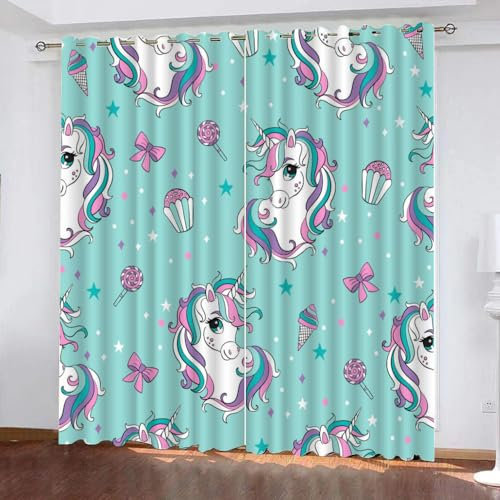 GIOVIA 3D Einhorn Gardinen Abdunkelnde Sterne Einhörner Kindervorhänge Vorhang mit ösen 2er Set Vorhänge Blickdicht Verdunkelungs für Kinderzimmer Schlafzimmer Wohnzimmer B 140 X H 160 cm