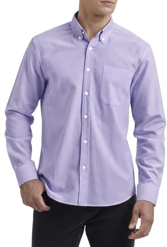 HISDERN Men's Oxford Shirts Casual Long Sleeve Shirt for Men Plain Smart Button Down Shirt with Pocket Regular Fit