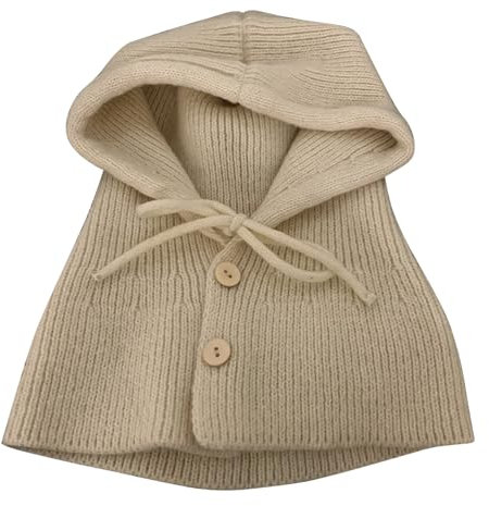 Petalum 2 in 1 Damen Winter Sturmhaube Strick Kapuzenschal Beanie Mütze Stretch Strickmütze Halswärmer Kordelzug Knöpfe Schalmütze gestrickt