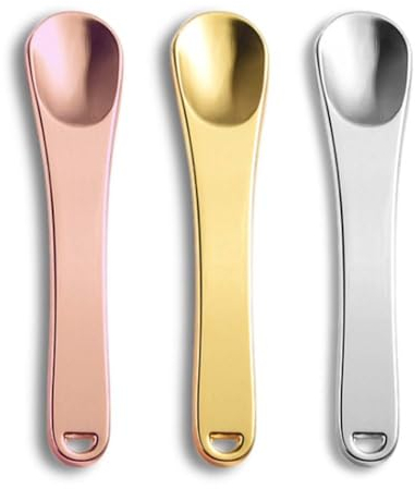 3 Packs Metal Cosmetic Spoon Skincare Spatula Cream Cosmetic Spoon Applicator for Beauty Mixing Skincare Cream Lotions Moisturizers Eye Cream Massage Face Mask ﻿