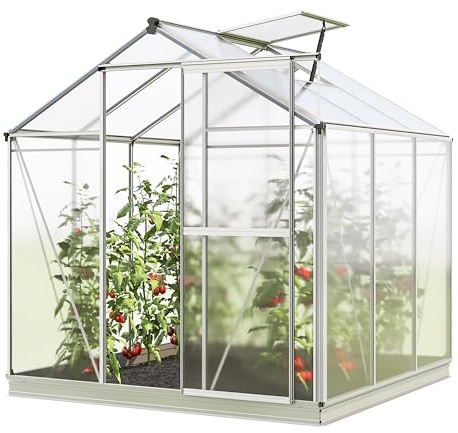 GFP Gewächshaus Jasmin 3 Alu-Rahmen 192 x 192 cm Polycarbonat Platten - mit Fundamentrahmen & automatischem Fensteröffner