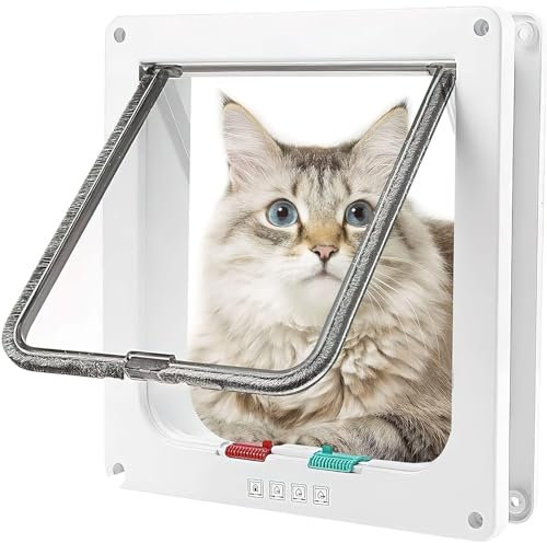 Cat Door for Windows, Pet Doors and Sliding Door, Safety Pet Door with 4 Way Lock, Weatherproof Cat Flap for Thin Door and Wall(Large, 8.3in x 7.7in Flap)