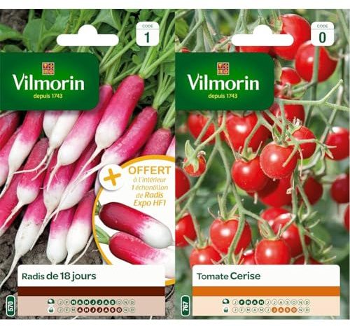 Vilmorin 3882041 Radis, Rouge, 90 x 2 x 160 cm & 3974040 Tomate cerise Rouge