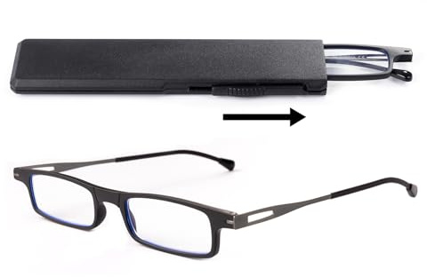 OKH Gafas de Lectura Ligeras y Ultrafinas con Bloqueo de Luz Azul, Lectores Compactos Antifatiga Ocular para Mujeres y Hombres con Estuche Plano Estirable PortáTil